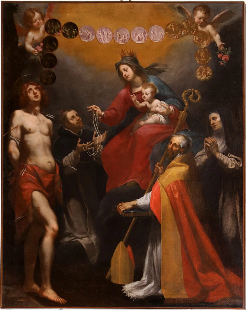Madonna del rosario con ss. Sebastiano, Domenico, Gregorio Magno e monaca - Santa Maria Assunta (Gavinana, San Marcello Piteglio)